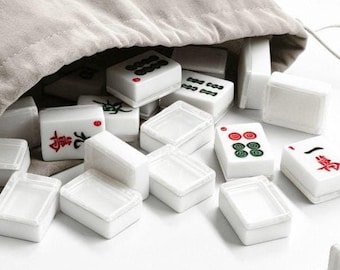 Clear American Mahjong Tile Set of 166 tiles with Dice and Storage box, hand-carved Mahj tiles elegant Gift for Players