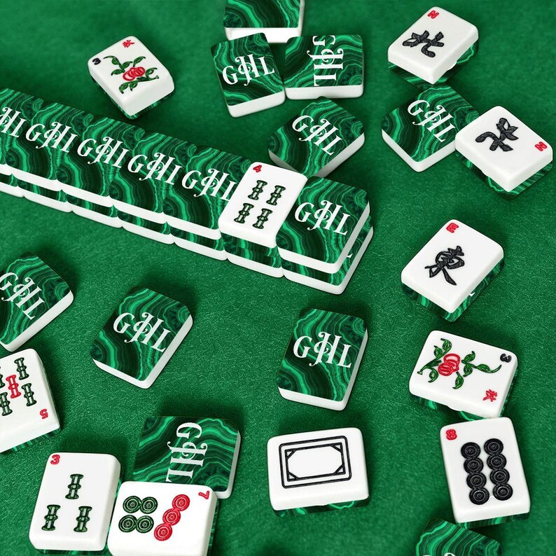 Personalized Malachite Green Mahjong Tile Set, American Mahjongg, Custom Name, Dice, Case image 8