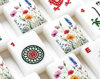 Wildflower Mahjong Tiles Set American Mah-jongg 166 Acrylic Tiles Floral Mahj Gift Botanical NMJL Luxury Set with Jokers (Single Layer)