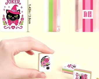 Custom Monogram Mahjong Tiles, Pink Witch's Familiar Mah-jongg Set, Halloween Mahj Tiles, Spooky Cute Mahjong Gift, Fall table Game Night