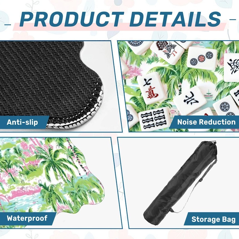 Scalloped Mahjong Mat Palm Beach Mahj Table cover Green Pink Mahj-Jong Game mats Charleston Coastal Mat Triple Layer Cushioned Mat with Bag afbeelding 4