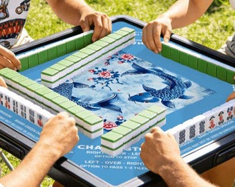 Mahjongmatte mit Regeln im Chinoiserie-Design (58x50cm)