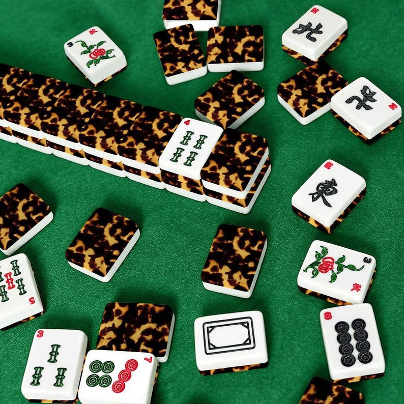 Tortoise Shell Leopard Print Mahjong Tiles, American NMJL Acrylic Game Set (166 Tiles) image 9