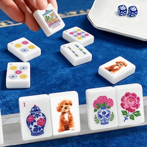 Custom Portrait Mahjong Tiles Set , Pet portrait from photo Mahj tiles ,  Dog or cat face printed on tile Mah-Jong gift for Dog lover Player