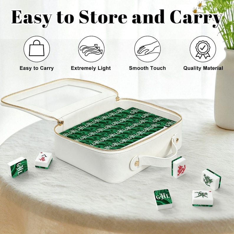 Personalized Malachite Green Mahjong Tile Set, American Mahjongg, Custom Name, Dice, Case image 7