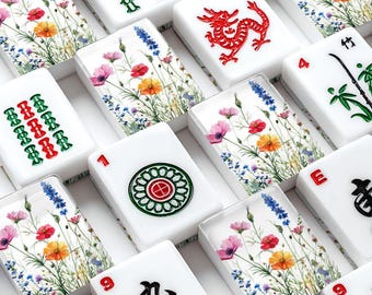 Wildflowers Mahj Tile Set American Mahjong 166 Tiles Classic Mah-Jong Tiles with Storage box  Watercolor Floral Majong Game Gift for Players