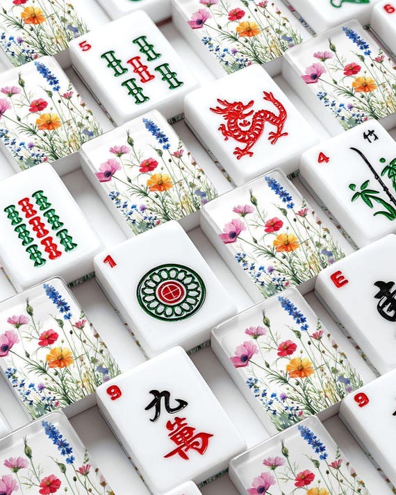 Wildflowers Mahj Tile Set American Mahjong 166 Tiles Classic Mah-Jong Tiles with Storage box  Watercolor Floral Majong Game Gift for Players