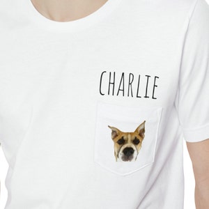 Pet Pocket T-shirt, Dog photo shirt, Custom cat face tee, Pet name and portrait shirts Personalized Pocket Pet t-shirt Bella+Canvas tshirt