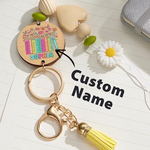 Personalized Lanyard for Teacher Custom Name Lanyard  with Key Ring Flower Beaded Keychain Easter Gift for Teachers Appreciation Gifts