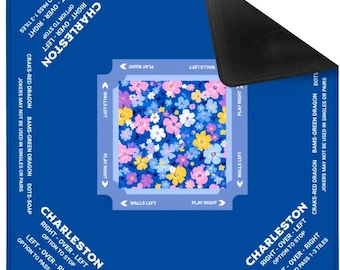 Floral Blue Mahjong Mat with Rules 31.5"x31.5" 3mm thickness (Ship Rolled up)