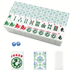 Grandmillennial Mahjong Tiles Set Hydrangea Mah-jongg Set, American Mahj Tiles Blue Green Floral Chinoiserie Mahj Gift, 166 Acrylic Tiles afbeelding 2