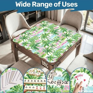 Scalloped Mahjong Mat Palm Beach Mahj Table cover Green Pink Mahj-Jong Game mats Charleston Coastal Mat Triple Layer Cushioned Mat with Bag afbeelding 6