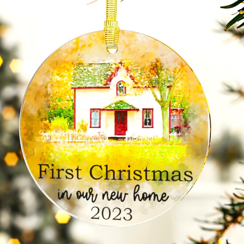 First Christmas in New Home Ornament 2023 Couples Ornament Watercolor House Portrait From Photo