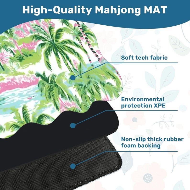 Scalloped Mahjong Mat Palm Beach Mahj Table cover Green Pink Mahj-Jong Game mats Charleston Coastal Mat Triple Layer Cushioned Mat with Bag afbeelding 3