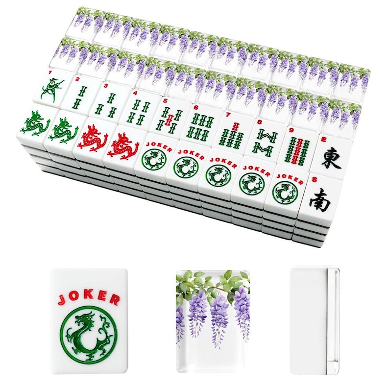 Wisteria Watercolor Floral Mahjong Tile Set, American NMJL Style Acrylic Tiles (166) imagem 2