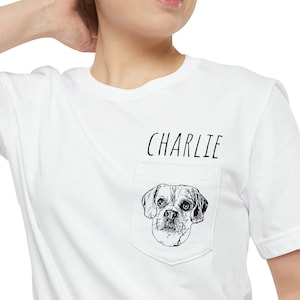 Pet Pocket T-shirt, Dog photo shirt, Custom cat face tee, Pet name and portrait shirts Personalized Pocket Pet t-shirt Bella+Canvas tshirt