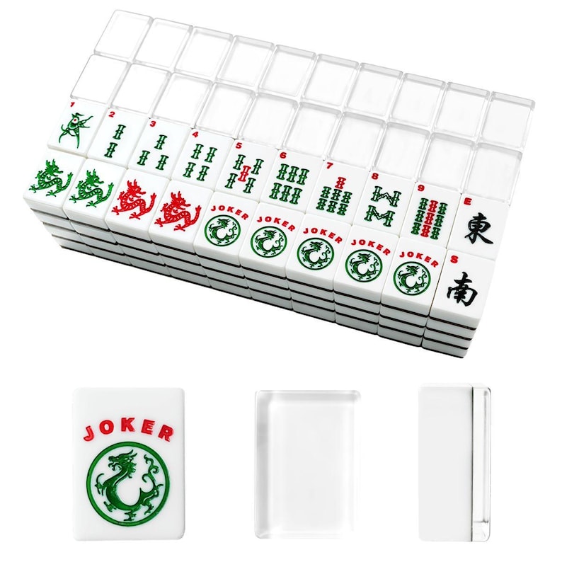 Clear American Mahjong Tile Set of 166 tiles with Dice and Storage box, hand-carved Mahj tiles elegant Gift for Players image 2