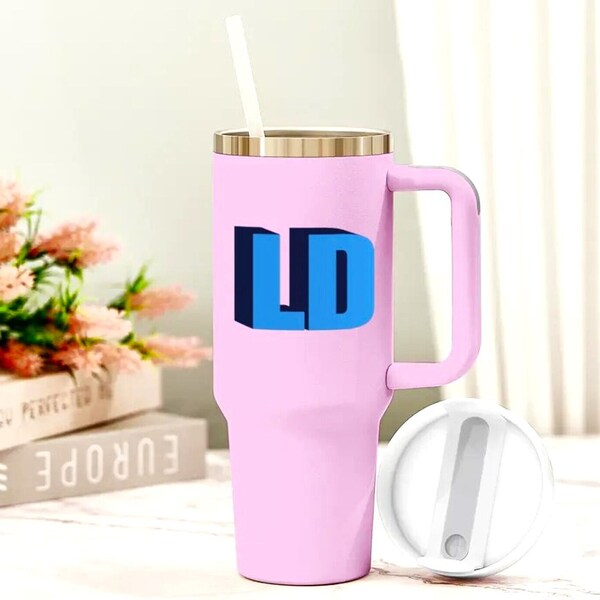 Personalized Monogram Initial Tumbler, Custom Initials Coffee Mug, Insulated Tumbler Handle and Straw Cup Birthday Gift for her Friend gifts