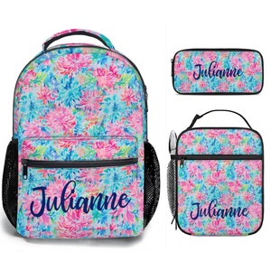 Lot de 3 sacs pour la rentrée des classes : sac à dos personnalisé avec nom, sac à lunch isotherme, pochette à stylo personnalisée, cadeau pour étudiants, cadeaux de première journée d'école