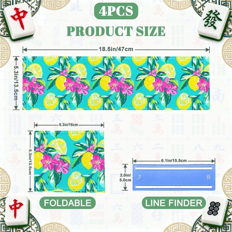 Lemon Mahjong Card Holders Set of 4 with Line Finders | Amalfi Coast Italian Citrus Mah Jongg Sleeve | Preppy Grandmillennial Gift Players image 2