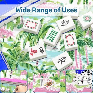 Scalloped Mahjong Mat Palm Beach Mahj Table cover Green Pink Mahj-Jong Game mats Charleston Coastal Mat Triple Layer Cushioned Mat with Bag afbeelding 7