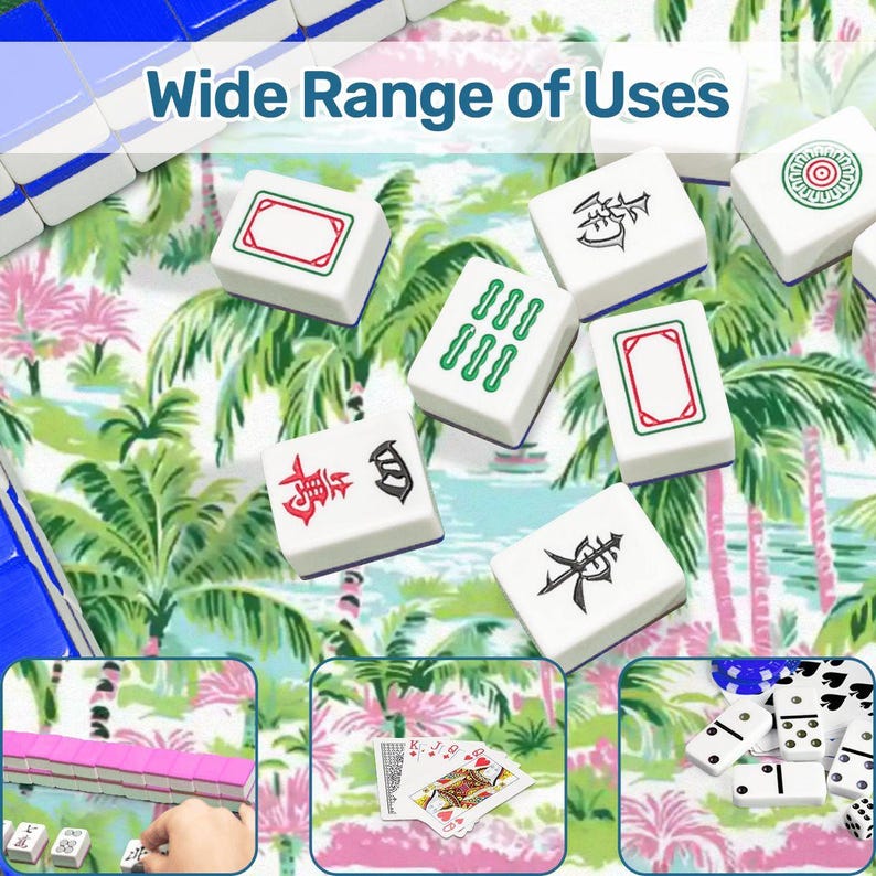 Scalloped Mahjong Mat Palm Beach Mahj Table cover Green Pink Mahj-Jong Game mats Charleston Coastal Mat Triple Layer Cushioned Mat with Bag afbeelding 7