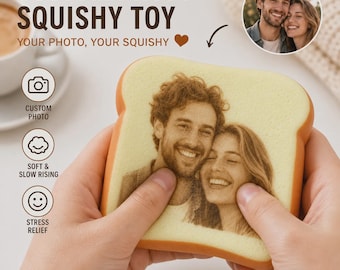 Personalized Photo Toast Squishy Toy, Custom Face Bread Stress Relief Fidget Toy, Cute Memory Gift For Friends, Couples And Pet Lovers