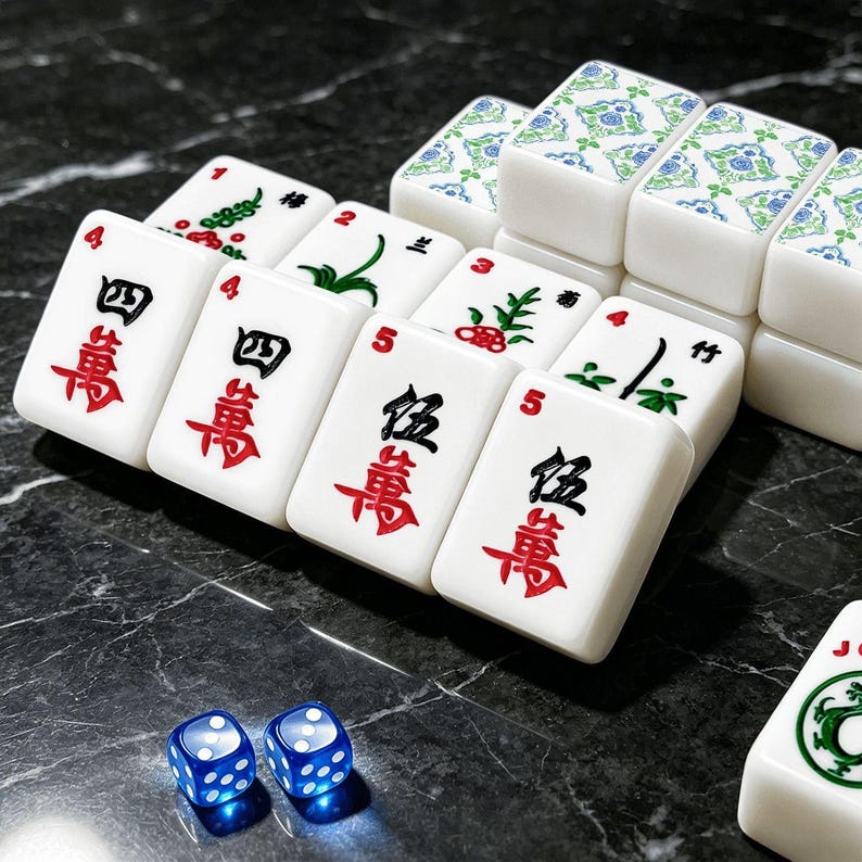 Grandmillennial Mahjong Tiles Set Hydrangea Mah-jongg Set, American Mahj Tiles Blue Green Floral Chinoiserie Mahj Gift, 166 Acrylic Tiles afbeelding 8