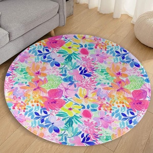 Custom Round Floor Mat Floral Rugs Hand drawn Watercolor Wildfowlers Rug Girls Bedroom Rug Floral Nursery rug New Home Gift Dorm room décor