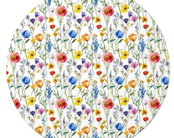 Wildflower Mahjong Mat Watercolor Floral Mahj Mats Round American Mah-jongg Table Cover Botanical Game Night Decor Gift for Mom, 42 Inch Mat