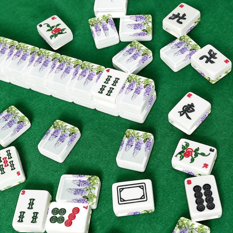 Wisteria Watercolor Floral Mahjong Tile Set, American NMJL Style Acrylic Tiles (166) imagem 9