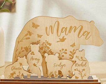 Personalisierte Mama Bär & Cubs Holz Schreibtisch Dekor, Muttertag Geschenk
