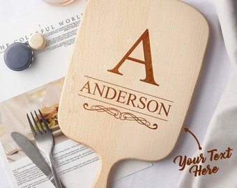 Custom Cutting board with Name Gift Monogram Initial Engraved Wood Board with Handle Personalized Kitchen Bread Meat Cheese Chopping Board