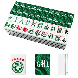 Personalized Malachite Green Mahjong Tile Set, American Mahjongg, Custom Name, Dice, Case image 2