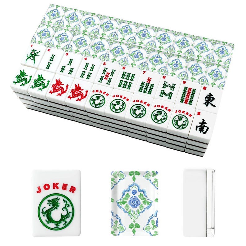 Juego de fichas de Mahjong Americano Floral, juego de Mahjong personalizado, Mahjong retro colorido, juego de 166 fichas de acrílico grabadas con bolsa de viaje, regalo para mamá. imagen 2