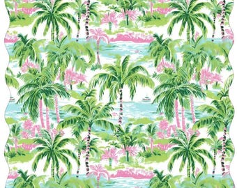 Scalloped Mahjong Mat Palm Beach Mahj Table cover Green Pink Mahj-Jong Game mats Charleston Coastal Mat Triple Layer Cushioned Mat with Bag