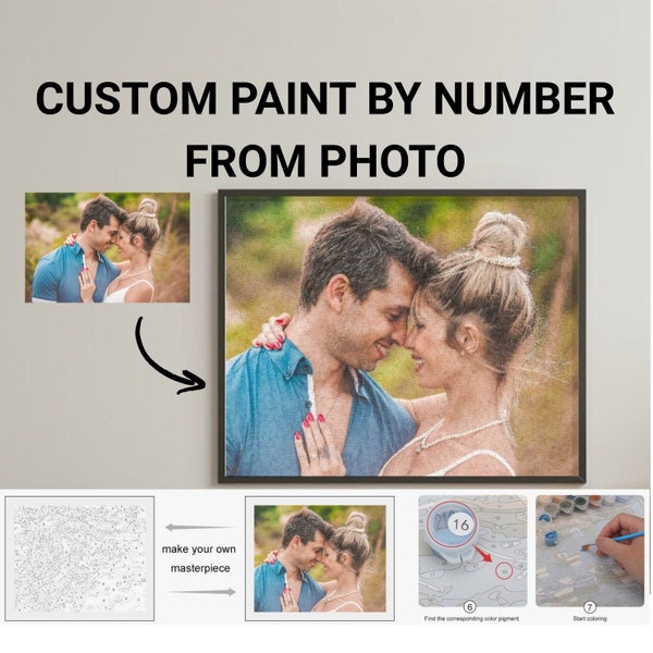 Custom Paint By Number Portrait from Photo Personalized painting by numbers Kit with colors and painting brushes DIY Wedding gift for couple