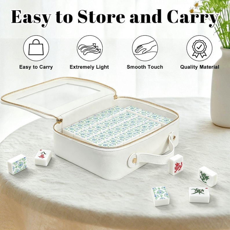 Grandmillennial Mahjong Tiles Set Hydrangea Mah-jongg Set, American Mahj Tiles Blue Green Floral Chinoiserie Mahj Gift, 166 Acrylic Tiles afbeelding 6