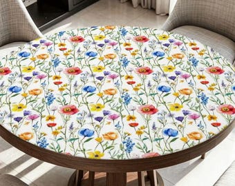 Watercolor Wildflower Mahjong Mat, Round Botanical Game Night Cover, 42 Inch