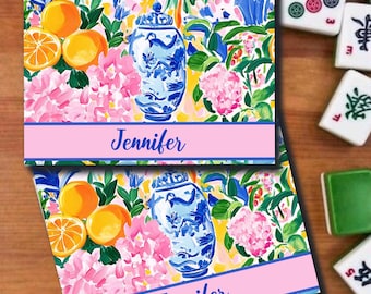 Custom Mahjong Card Cover Printable, Personalized NMJL Designs  Chinoiserie Mahj cards Monogram Template  Grandmillennial Digital Download