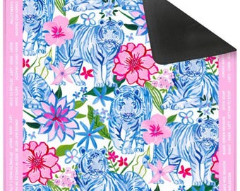 Tiger Mahjong Mat - Mini Mahj Mats 20.9"x20.9"  Chinoiserie Blue Travel Mah-Jongg Table cover Preppy Floral mat with Rules (Ship Rolled up)