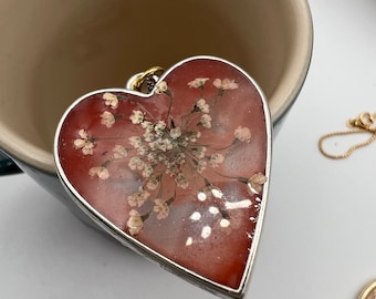 Red Heart Charm with White flower