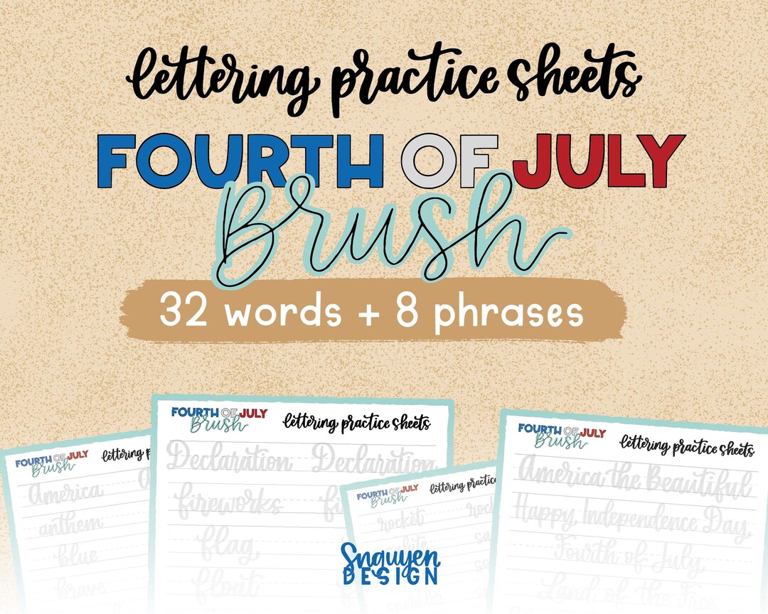 Fourth Lettering Fourth of July Brush Lettering Practice Worksheet - Etsy