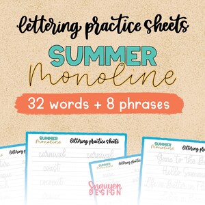 Summer Monoline Lettering Practice Worksheet