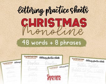 Christmas Monoline Lettering Practice Worksheet
