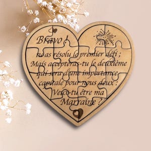 Wooden HEART puzzle announcement. Godfather/Godmother announcement. Wood engraving announcement idea, Godfather/Godmother request