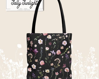 WILDFLOWER LOVE Tote Bag - Shoulder Bag - Reusable Shopping Bag - Grocery Bag - Beach Bag - College Bag - School - Gifting Bag - Garden Bag