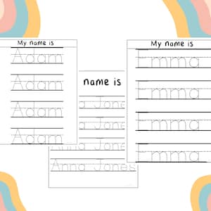 Foglio di lavoro stampabile con nomi personalizzati per bambini, esercizi di scrittura a mano, file digitale, per bambini in età prescolare, bambini dell'asilo, istruzione parentale, asilo nido.
