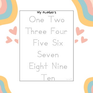 Printable, Children&#39;s number Tracing Worksheet, Hand writing practice, Digital file, preschoolers, kindergardeners, homeschool, nursery.