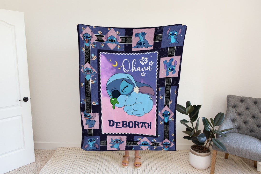 Personalized Stitch Custom Name Family Lillo and Stich Fleece Blanket